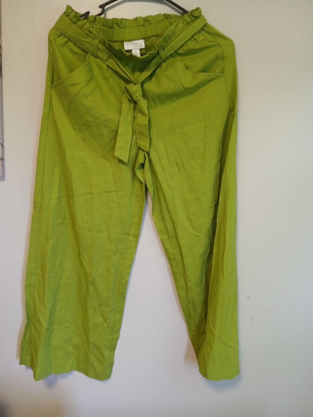 Morgan Taylor Lime Green Paperbag Waist Wide-Leg Pants